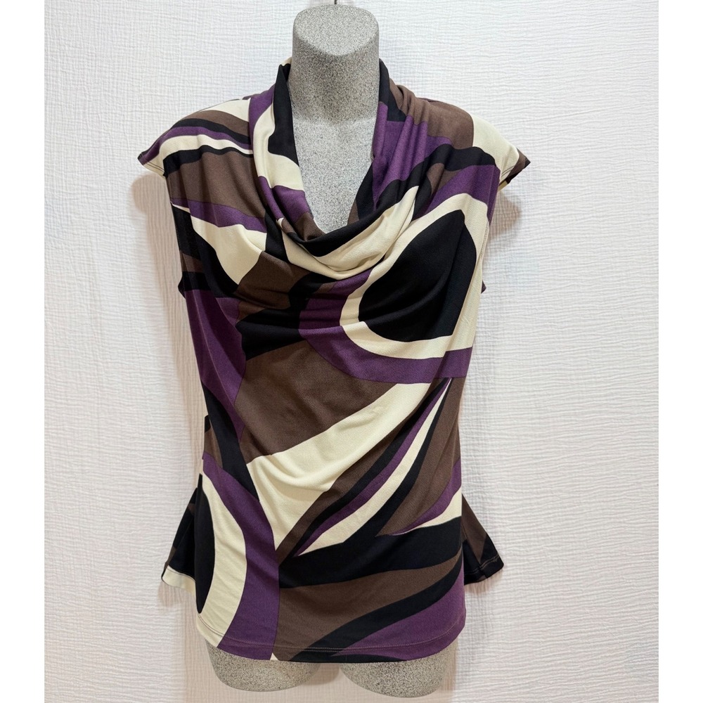 Grace Elements Womens Top Size S Purple Brown Geometric Cowl Neck Sleeveless